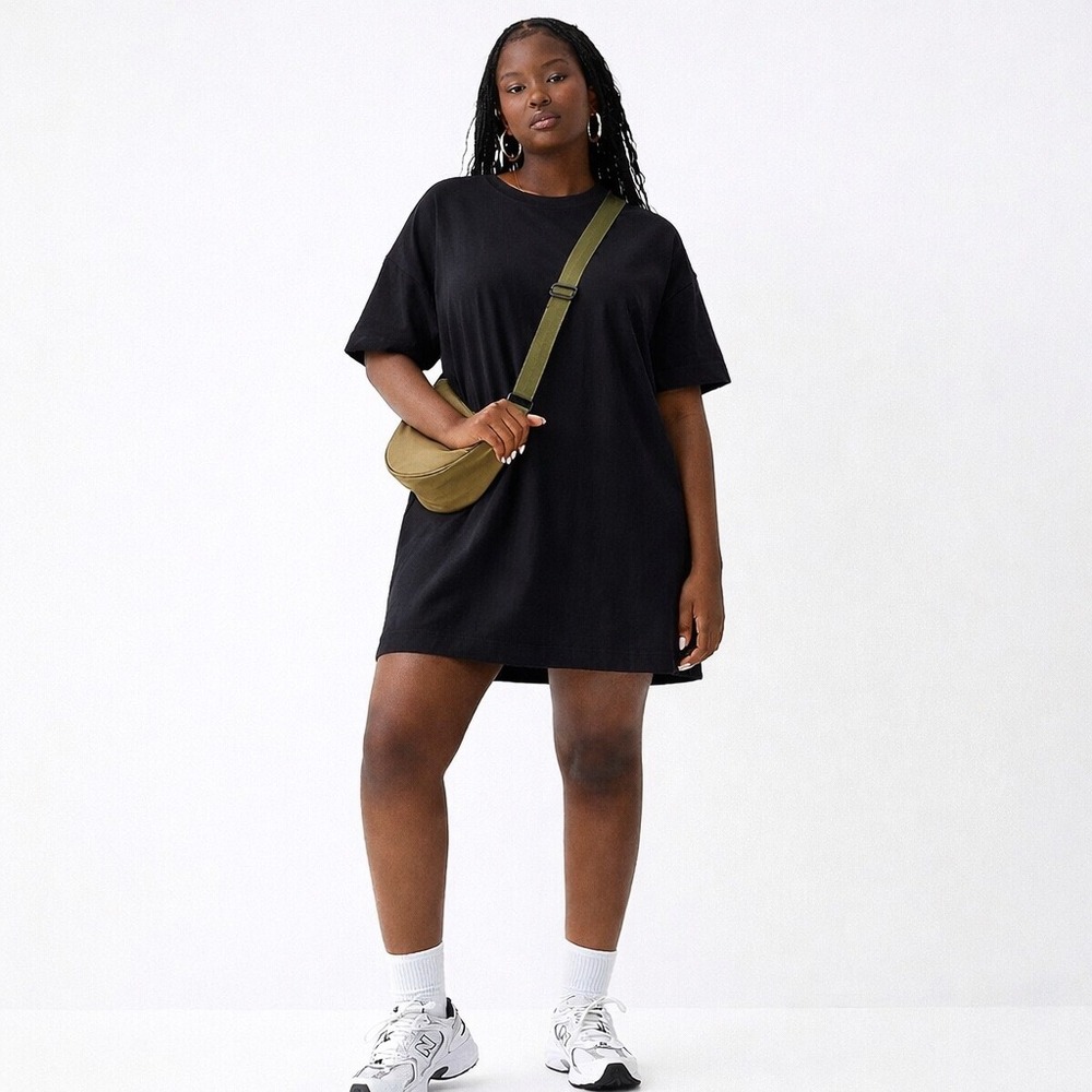 Black T Shirt Dress Oversized 100% Cotton Lagenlook J Jill Lightweight Tunic L